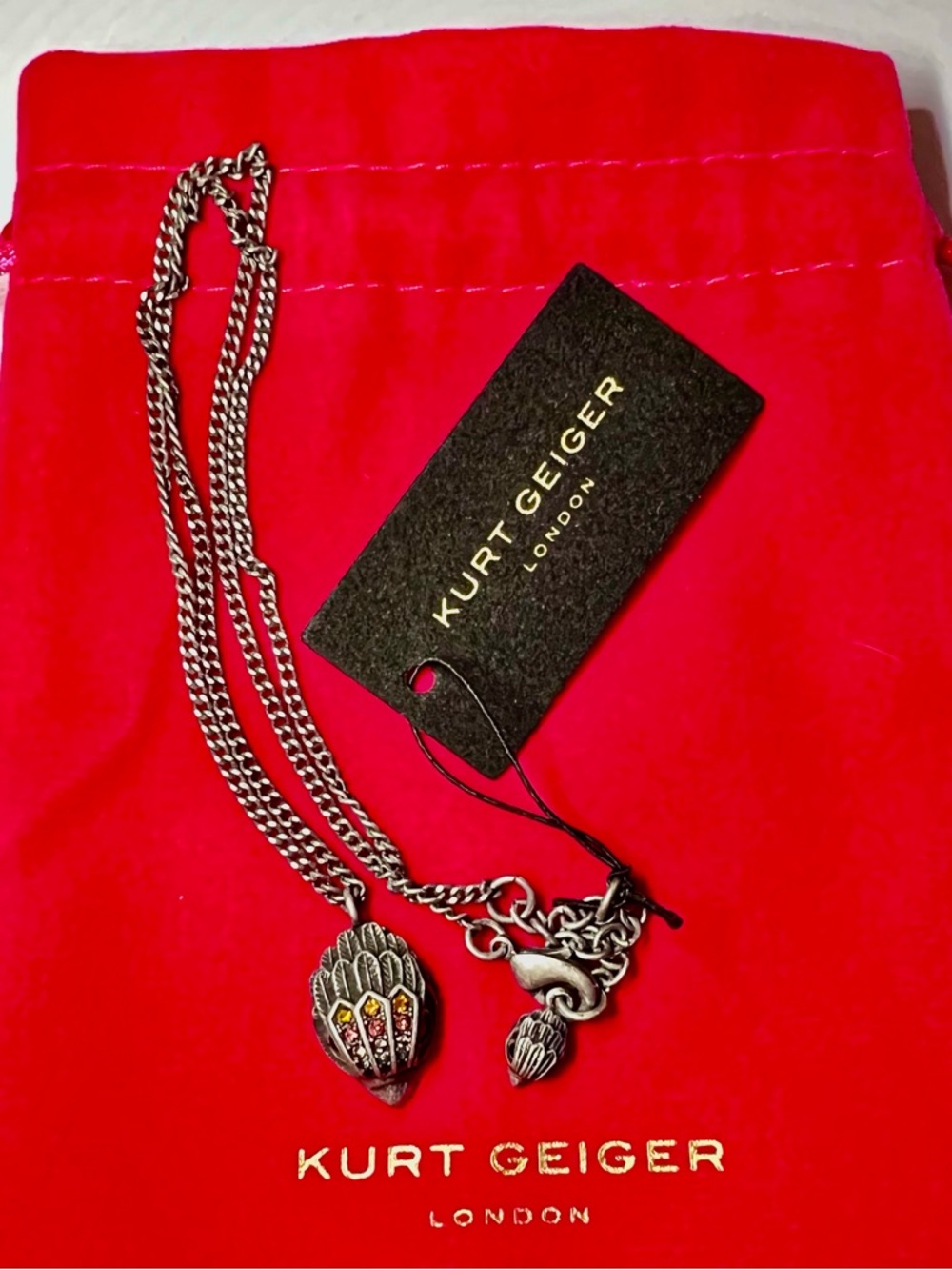 Kurt Geiger Silver-Tone colorful rhinestones Pendant Necklace NWT